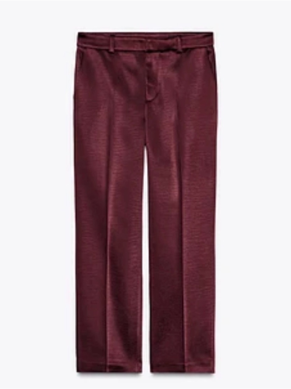 Zara Satin Burgundy Ankle Trousers Size Large